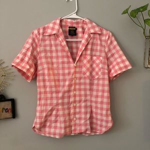 Pink gingham button down short sleeve shirt